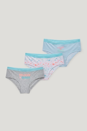 Roupa Interior C&A Multipack Of 3 Briefs Organic Algodão Menina Cinzentas Turquesa | 74092SELT