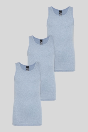 Roupa Interior C&A Multipack Of 3 Vest Organic Algodão Menino Azuis | 13487LVMT