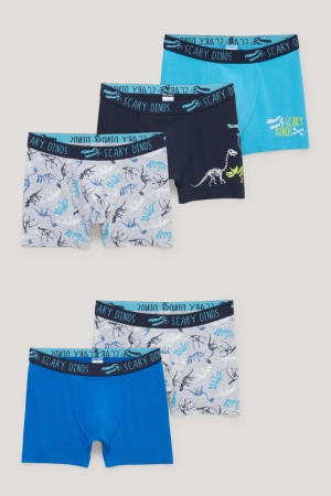 Roupa Interior C&A Multipack Of 5 Dinosaur Boxer Organic Algodão Menino Azuis Escuro | 36280INAB