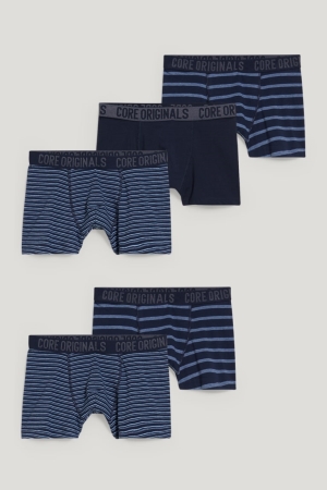 Roupa Interior C&A Multipack Of 5 Trunks Organic Algodão Menino Azuis Escuro | 45689BDQI