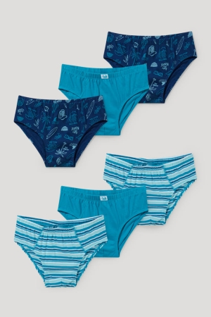 Roupa Interior C&A Multipack Of 6 Briefs Organic Algodão Menino Azuis Escuro | 01387OEWK