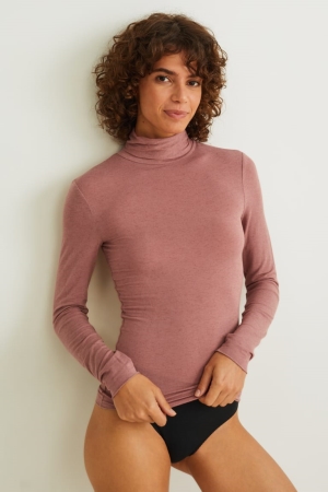 Roupa Interior C&A Polo Neck Containing Cashmere Feminino Rosa Escuro | 14906FKTJ