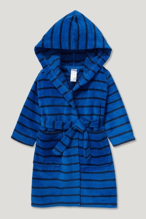 Roupa Interior C&A Terry Cloth Bathrobe With Hood Organic Algodão Listrado Menino Azuis Escuro | 29608GERC