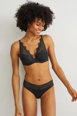 Roupa Interior C&A Underwire Bra Demi Acolchoado Feminino Pretas | 28193FTJK