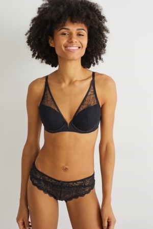 Roupa Interior C&A Underwire Bra Demi Acolchoado Feminino Pretas | 60817LUCE