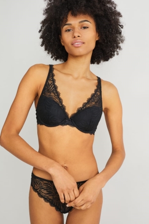 Roupa Interior C&A Underwire Bra Demi Acolchoado Feminino Pretas | 95461DXCQ