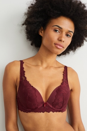 Roupa Interior C&A Underwire Bra Plunge Acolchoado Feminino Vermelhas | 35892IJHW