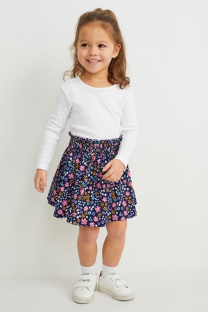 Saias C&A Floral Menina Azuis Escuro | 64512TGAU