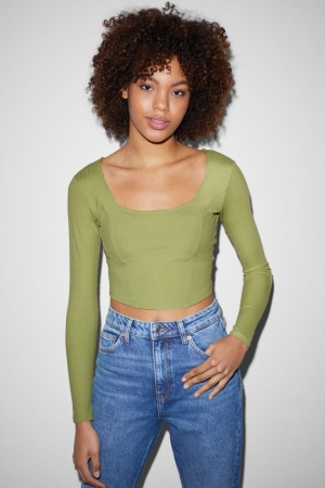 Tops C&A Clockhouse Cropped Feminino Verdes | 47892SKLR