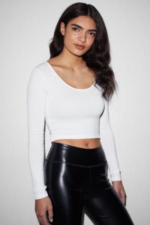 Tops C&A Clockhouse Cropped Long Sleeve Feminino Branco | 45390WKXZ