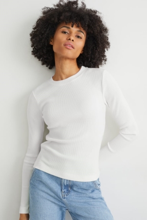 Tops C&A Long Sleeve Feminino Branco | 03481JBVS