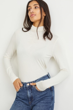 Tops C&A Long Sleeve Feminino Branco | 52631JBHX