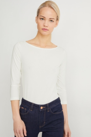 Tops C&A Long Sleeve Feminino Branco | 98634ANDU