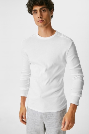 Tops C&A Long Sleeve Organic Algodão Masculino Branco | 30971CULZ