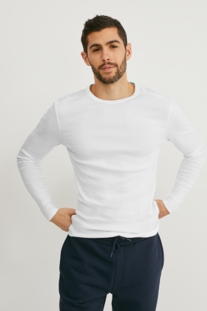 Tops C&A Long Sleeve Organic Algodão Masculino Branco | 51308MTOU