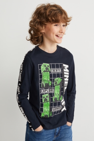 Tops C&A Minecraft Long Sleeve Menino Azuis Escuro | 86940DLNC