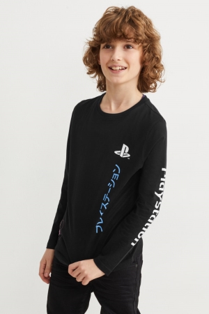 Tops C&A Playstation Long Sleeve Menino Pretas | 48063ZGCJ