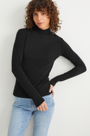 Tops C&A Polo Neck Feminino Pretas | 53028UENZ