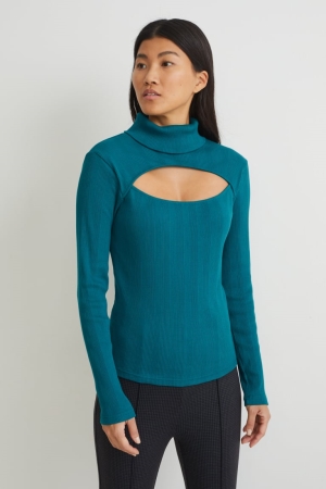 Tops C&A Polo Neck Feminino Verdes Escuro | 76542PXIJ