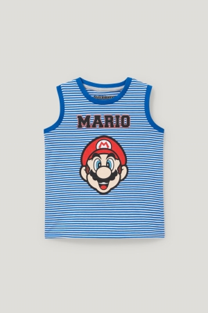 Tops C&A Super Mario Listrado Menino Azuis Escuro Branco | 63471FVTJ