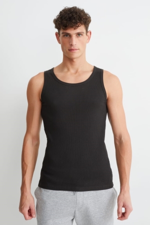 Tops C&A Vest Double Rib Organic Algodão Masculino Pretas | 50937QIXV