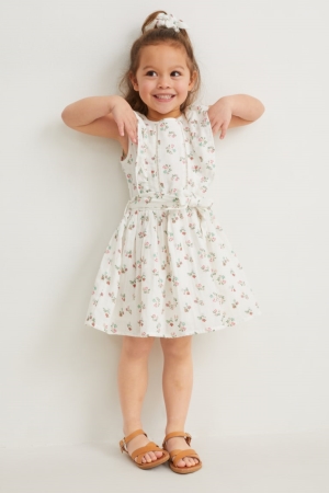 Vestidos C&A Set And Scrunchie 2 Piece Floral Menina Branco | 03295URBY