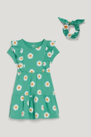 Vestidos C&A Set And Scrunchie 2 Piece Floral Menina Verdes | 41705JUXY