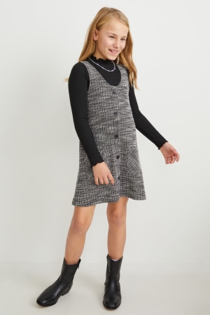 Vestidos C&A Set Bouclé And Long Sleeve 2 Piece Menina Pretas | 04256EHJB