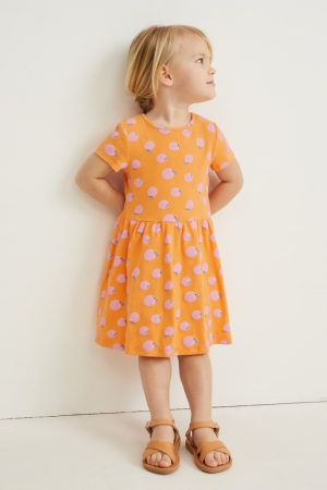 Vestidos C&A With Recycled Algodão Patterned Menina Laranja | 12305GNSZ