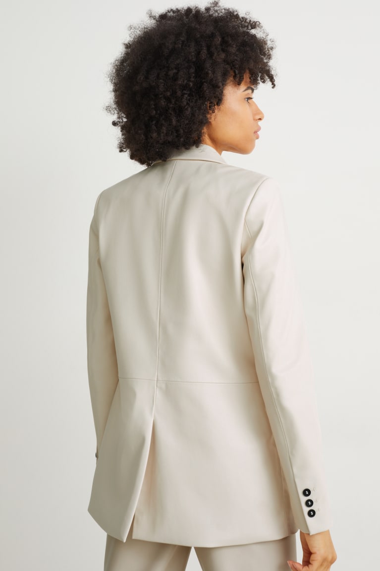 Blazers C&A Regular Fit Faux Couro Feminino Branco | 17460QOVH