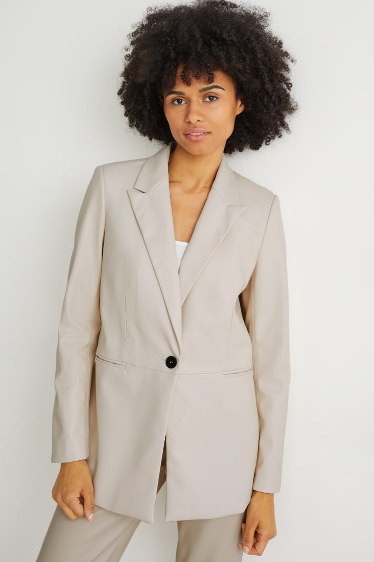 Blazers C&A Regular Fit Faux Couro Feminino Branco | 17460QOVH