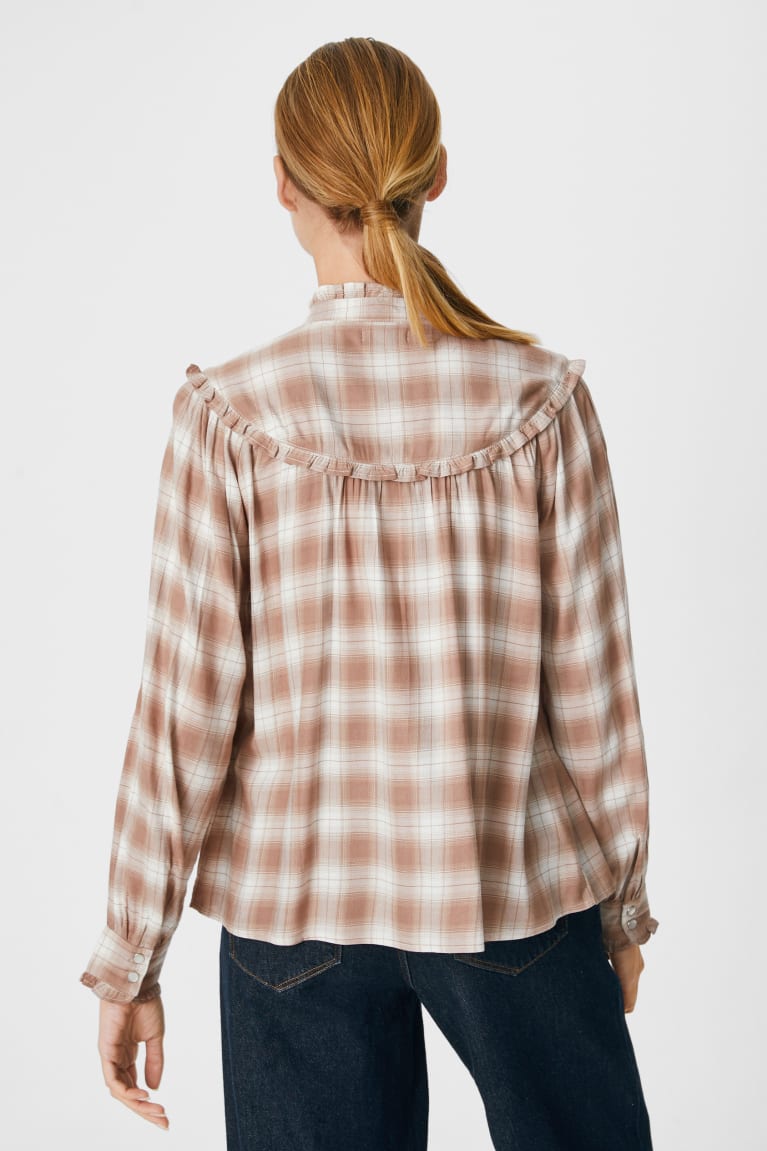 Blusas C&A Check Feminino Luz Marrom | 20639CVFZ