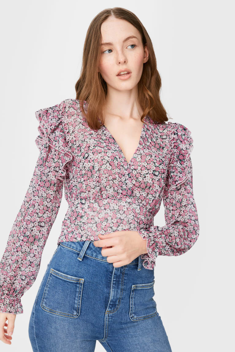 Blusas C&A Clockhouse Chiffon Floral Feminino Rosa | 75124FZXM