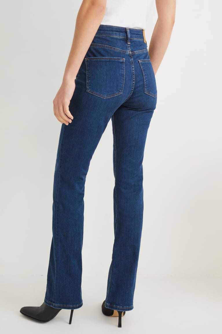 Calça Jeans C&A Bootcut High Cintura Lycra® Recycled Feminino Azuis | 25891VRKL