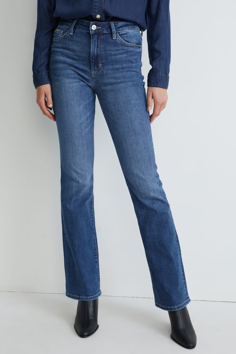 Calça Jeans C&A Bootcut High Cintura Recycled Feminino Azuis | 01972NWVC