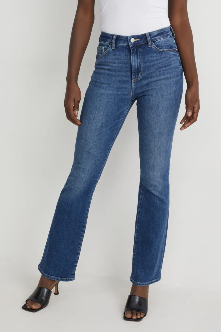 Calça Jeans C&A Bootcut High Cintura With Recycled Algodão Feminino Azuis | 76934DOAX