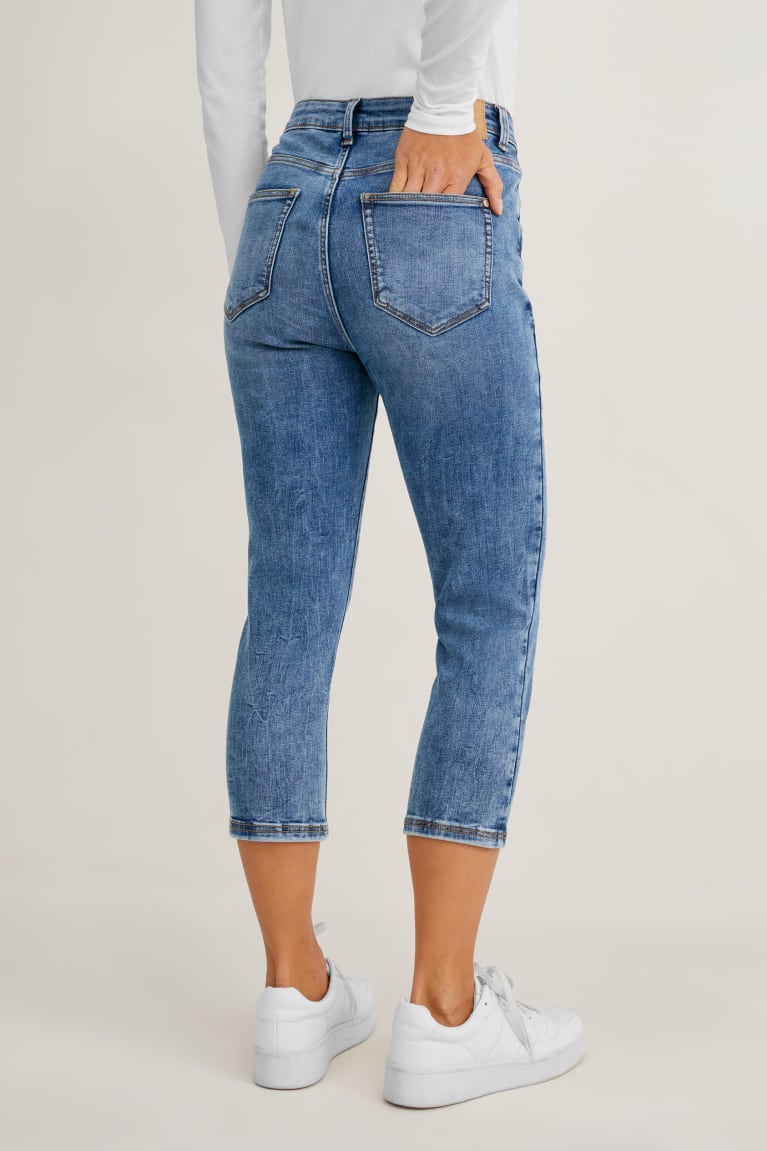 Calça Jeans C&A Capri High Cintura Feminino Azuis | 50623CJTP