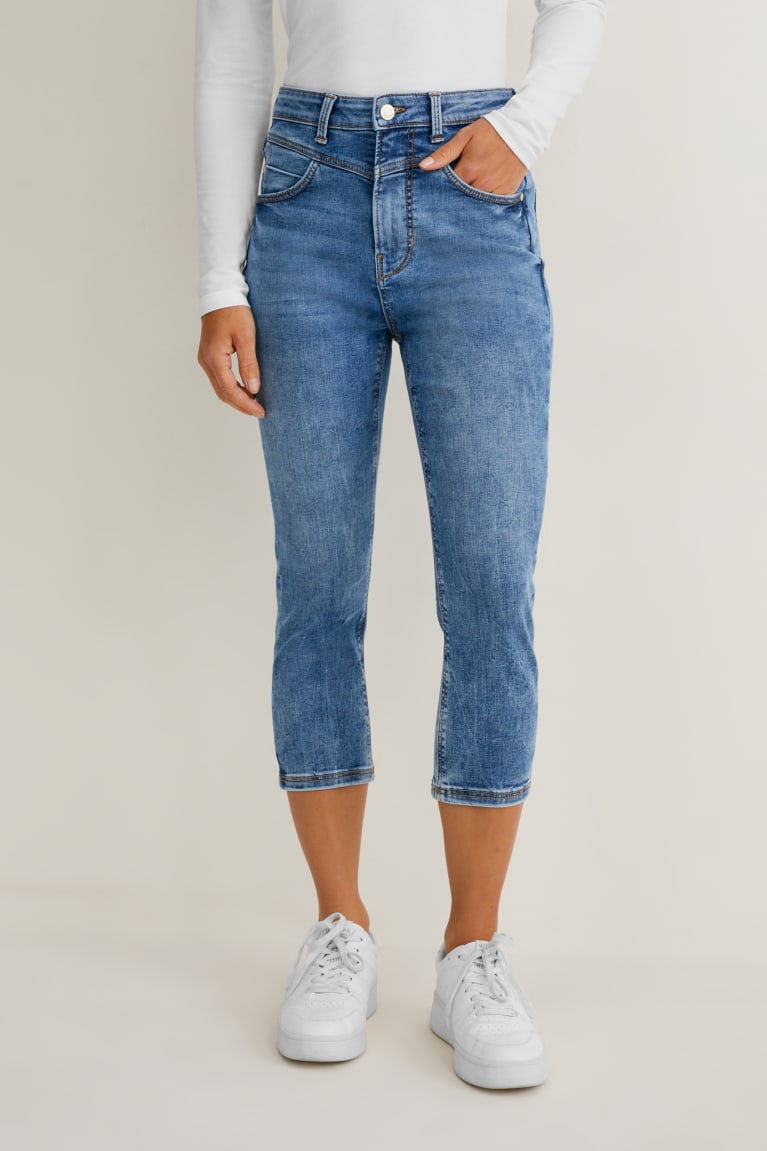 Calça Jeans C&A Capri High Cintura Feminino Azuis | 50623CJTP