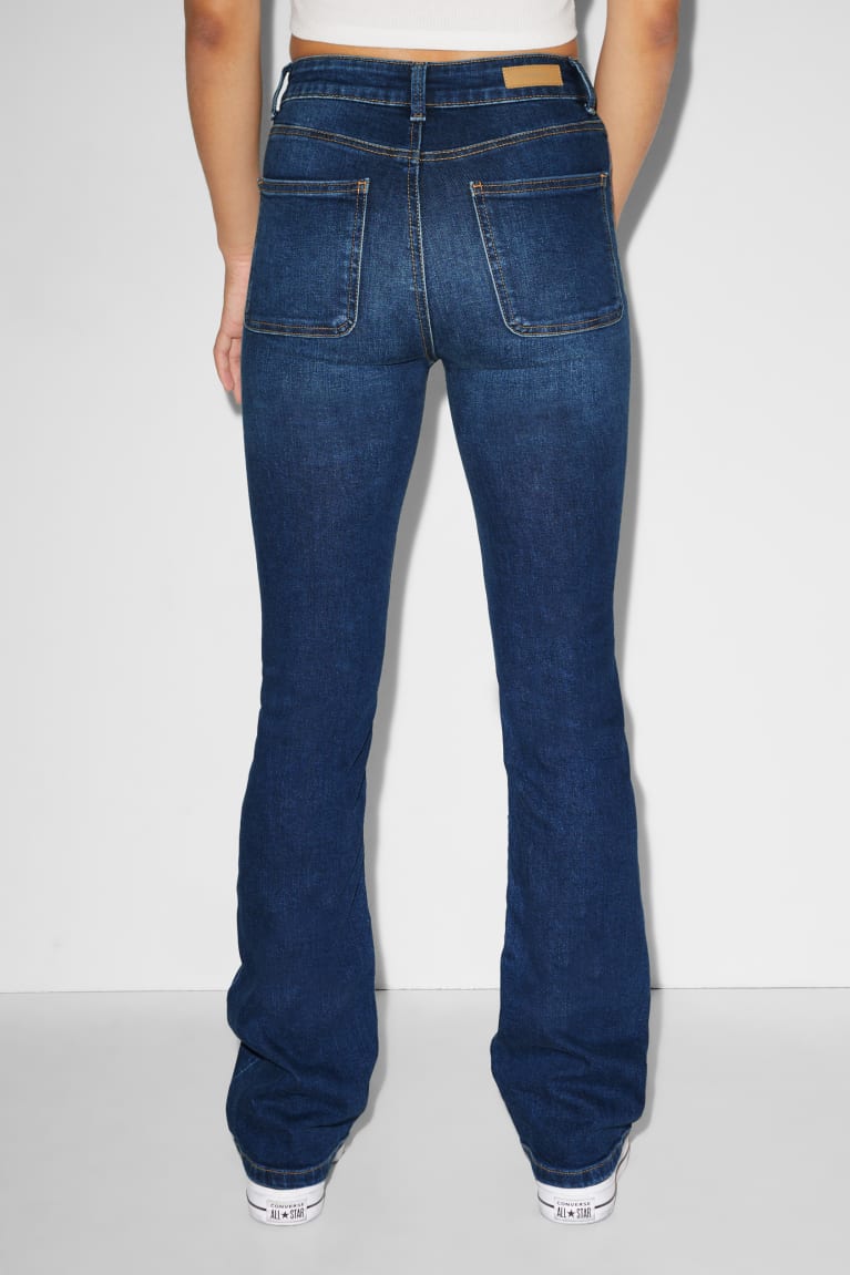 Calça Jeans C&A Clockhouse Flared High Cintura Recycled Feminino Azuis | 90186LCQB