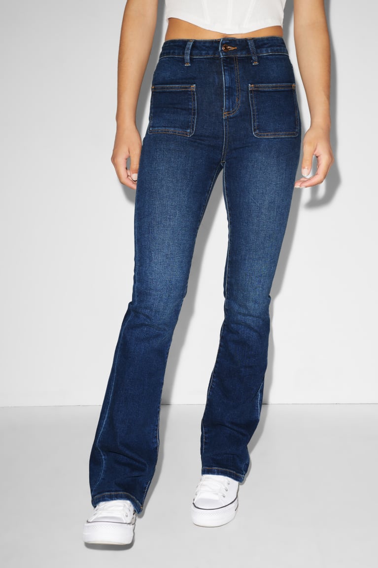 Calça Jeans C&A Clockhouse Flared High Cintura Recycled Feminino Azuis | 90186LCQB