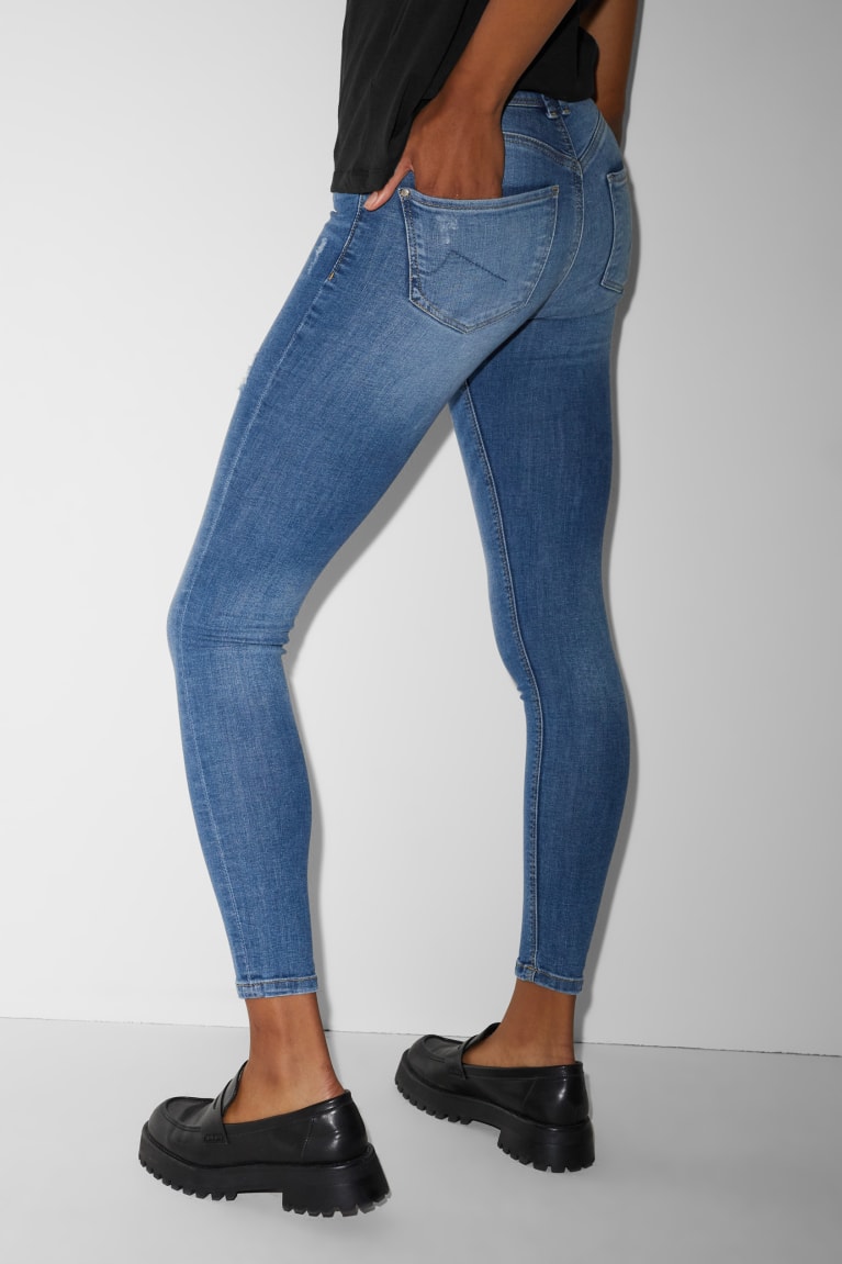 Calça Jeans C&A Clockhouse Magro Medio-rise Cintura Push-up Effect Feminino Azuis | 32784MWPI