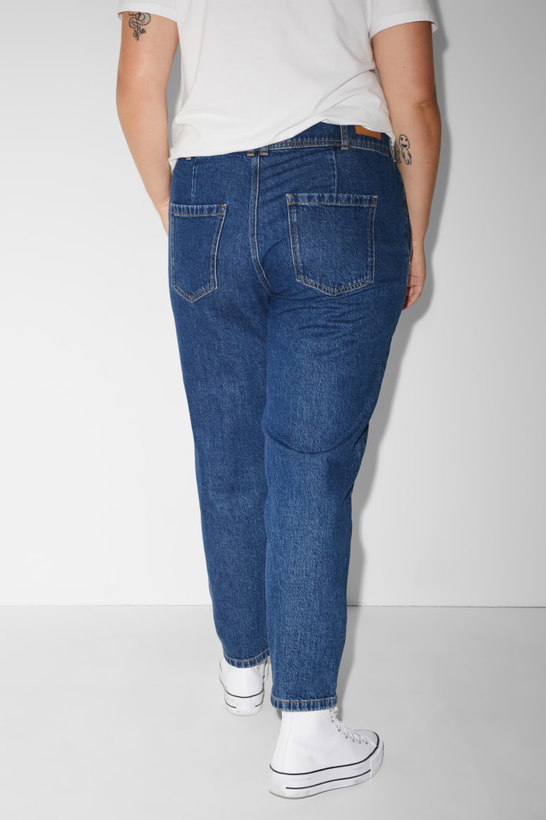 Calça Jeans C&A Clockhouse Mom High Cintura Recycled Feminino Azuis | 97831HTKL