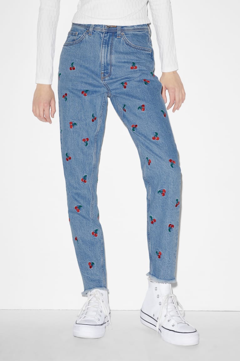 Calça Jeans C&A Clockhouse Slim High Cintura Patterned Feminino Azuis | 94537SBYV