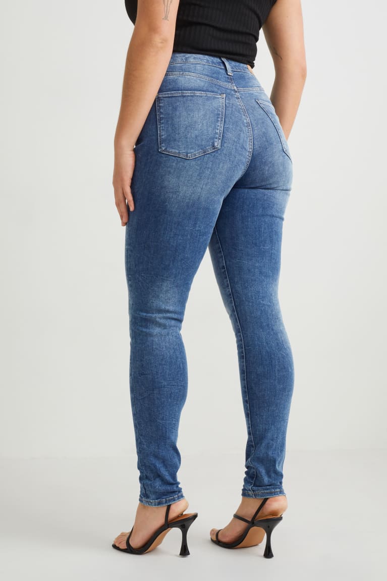 Calça Jeans C&A Curvy High Cintura Magro Fit Lycra® Recycled Feminino Azuis | 70635RVEO