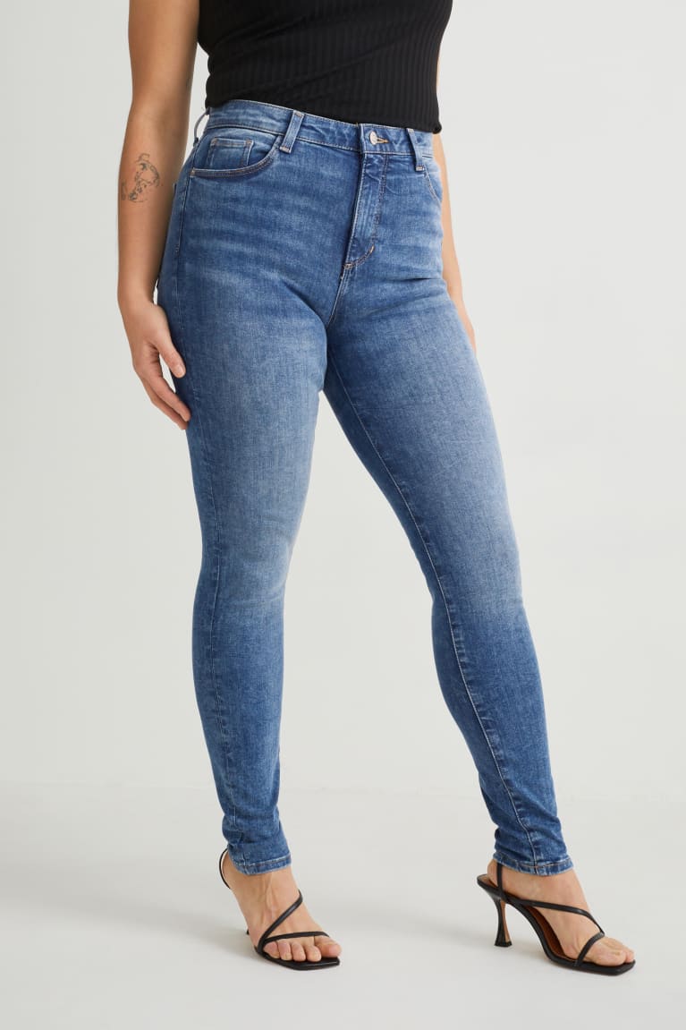 Calça Jeans C&A Curvy High Cintura Magro Fit Lycra® Recycled Feminino Azuis | 70635RVEO