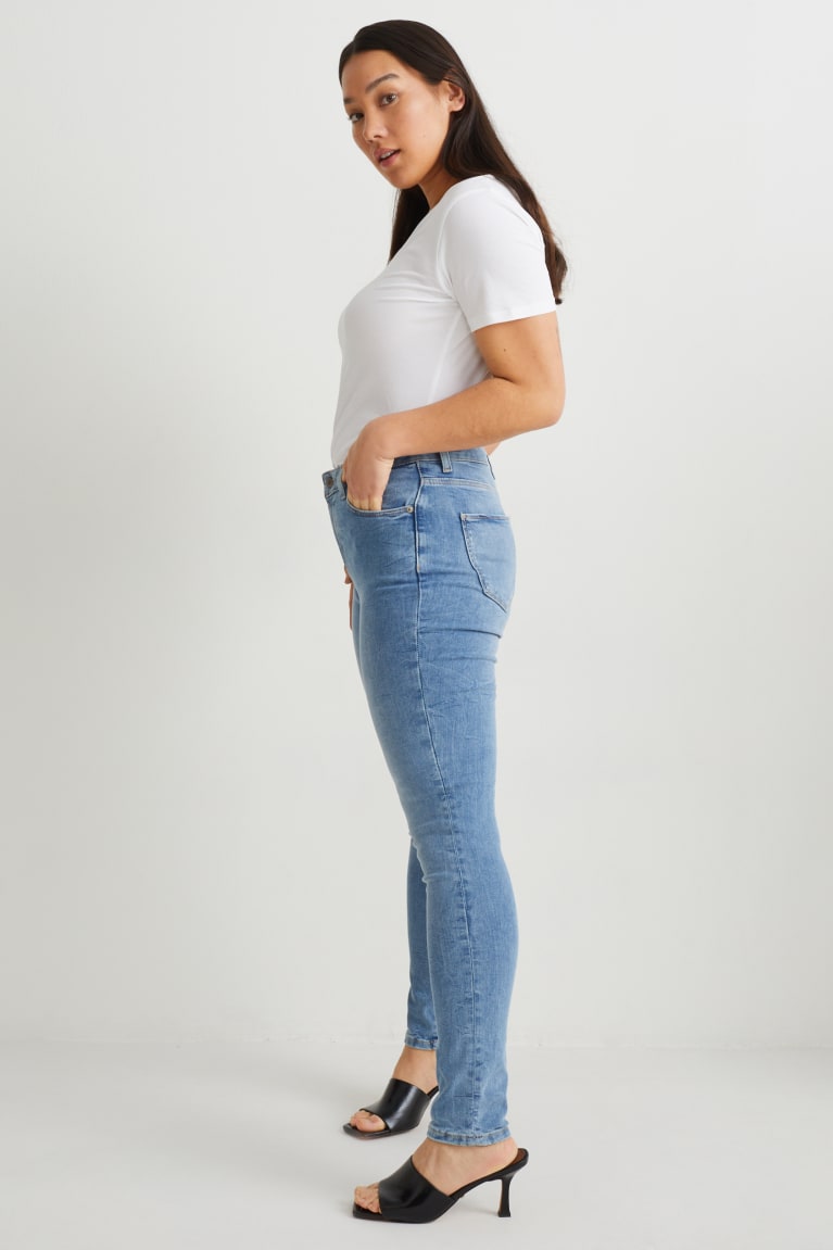 Calça Jeans C&A Curvy High Cintura Magro Fit Lycra® Recycled Feminino Azuis Luz Azuis | 74520LEJA