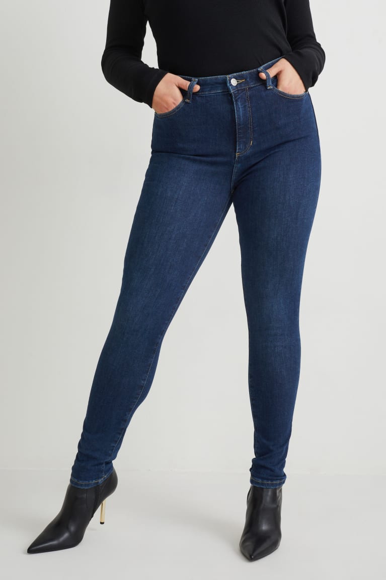 Calça Jeans C&A Curvy High Cintura Magro Fit Lycra® Recycled Feminino Azuis | 91538HVMZ