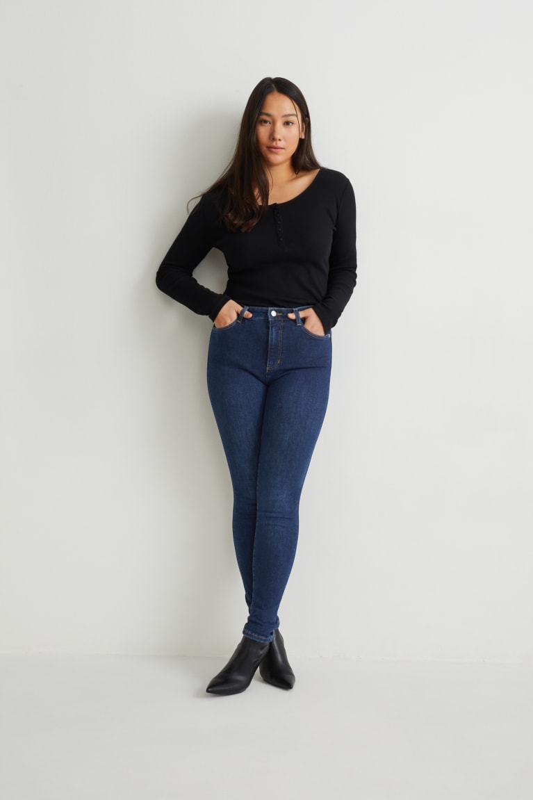 Calça Jeans C&A Curvy High Cintura Magro Fit Lycra® Recycled Feminino Azuis | 91538HVMZ