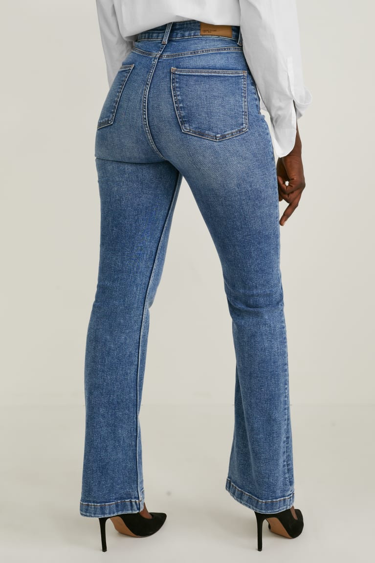 Calça Jeans C&A Flared High Cintura Lycra® Feminino Azuis | 68745WNQR