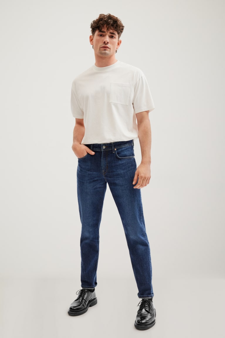 Calça Jeans C&A Made In Eu Tapered Organic Algodão Masculino Azuis Azuis Escuro | 68249CQLY